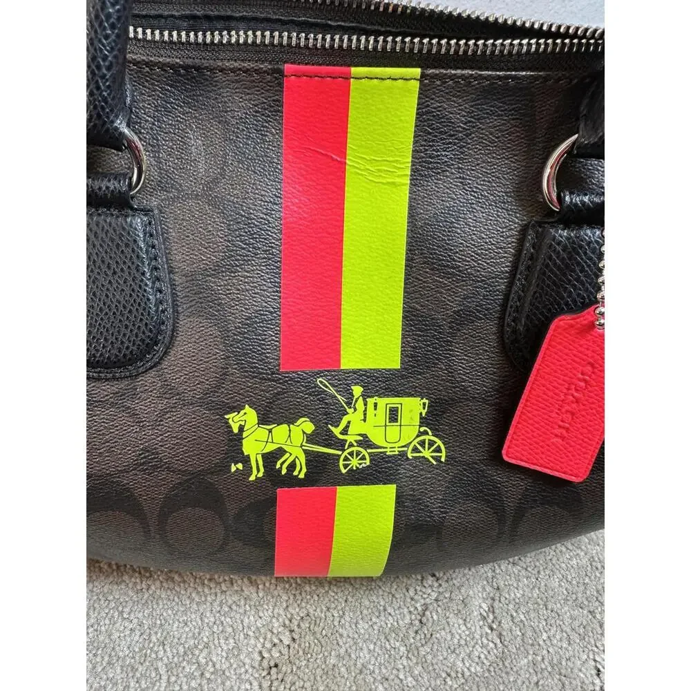 Coach Signature Double Stripe Bennett Heritage Satchel Mahogany Purse - Picture 6 of 12